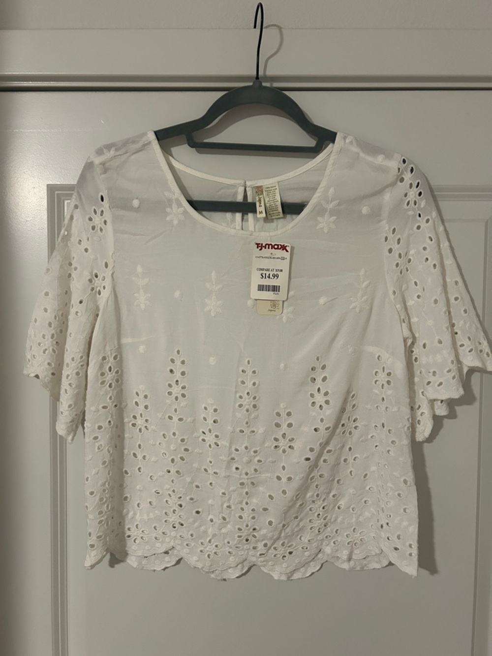 Japna White Eyelet Flutter-Sleeve Blouse